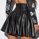 Lady Leather Mini Pleated Skirt Chic Women High Waist Kawaii Short Skirt Preppy Style Harajuku Punk Hip Hop