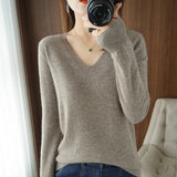 Fongt The 2023 Fall / Winter New Women's Knit Sweater Pullover Women's V-Neck Bottom Plush Sweater-Outfit