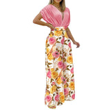 Fongt Women's Fall New Temperament V-Neck Print Wide-Leg Pants Fashion Casual Suit