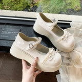 Fongt Small Fragrant Pine Cake Mary Jane Single Shoes Women 2025 Spring And Summer New Thick Sole With Skirt Pearl Jk Small Leather Shoes