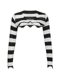 Knitted Stripe Long Sleeve Bolero Top-Outfit