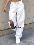 Loose Broken Hole Fashion Jeans Pants Women-Outfit