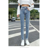 Wear 2023 New High-Waisted Trousers With Double Buttons, Stretch, Slim, High Pencil, Nine-Cent Jeans-Outfit