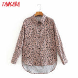 Women Retro Pink Leopard Print Blouse Long Sleeve Chic Female Casual Loose Shirt Blusas Femininas