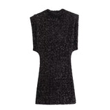 Fongt Women's Beads Dress Dress Sleeveless Party With Cushioned Shoulder Mini Dress Y2K