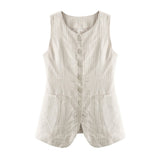 New Striped Buckle In Spring Is Decorated With Long Casual Fashion Vest-Outfit