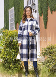 Autumn Winter Lady Classic Plaid Coat Lapel Double Bag Long Loose Versatile Coat-Outfit