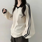 Polo Collar Embroidered Waffle Sweatshirts-Outfit