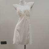 Fongt New Sexy Deep V Plus Chest Pad Pajamas Female Embroidery Lace Perspective Temptation To Tempt The Ribbon Pyjamas Home Clothes Thin