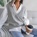 Wind 2025 Autumn/Winter Sleeze V-Neck Knitted Vest Sweater Women's