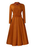 Fongt Women's New Fashion High-Neck Elegant Nail Beads Big Swing Dress Waist African Dress