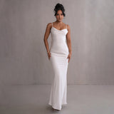 Fongt Summer Satin Temperament Condole Back Sexy Slim Evening Dress