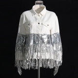 Fongt Design 2025 New Loose Hole Denim Jacket Tuxedo Denim Jacket Women's Dress Autumn