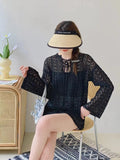Large Size Spring And Summer Costume Feel Hollowed-Out Long-Sleeved Sweater Fat Mm Loose Sunscreen Blouse Blouse-Outfit