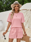 Fongt Hot Selling Women's Wear 2024 Casual Wind Loose Round Collar Solid Color Short-Sleeved Top Shorts Suit-Outfit