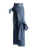 Vintage Old Leisure Trousers 2025 New Niche Splicing Bow Design High-Waist Straight Jeans Female