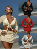 2025 New Solid Color Sexy Summer New Beach Resort In Wind Four-Piece Split