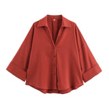 Fongt New Women's Fashion Set Simple Linen-Blend Long-Sleeved Shirt