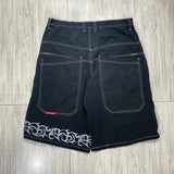 Y2k Denim Shorts Street Hip-Hop Retro Graphics Black Loose Gothic Men-Outfit