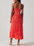 Fongt Women's V-Necked Dresses Dresses Printed Sleeveless Beach 100-Fold Fashion Sexy 8087