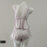 Fongt French Court Wind Ice Sling Pajamas With Chest Cushions To See Small Sexy Thin Lace Home Set