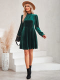 Fongt 2024 Winter New Women's Casual High Collar Velvet Solid Color Waist Dress-Outfit