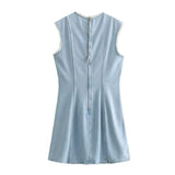 Spring Style Spliced Sleeveless Denim Dress 1202328001-Outfit