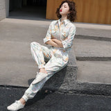 Autumn Spring Women Belt Tunic Print Jumpsuits Female High Waist Harem Trousers Overalls Romper Holiday Long