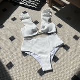 2024 New Special Fabric High-Waisted Lotus Edge Split Swimsuit Bikini