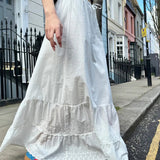 Vintage Lace Trim Ruffled Maxi Skirt-Outfit
