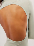 Women Long Sleeve T-Shirts Solid Color High Neck Backless Spring Fall Casual Slim Fit Tees Shirts Top Streetwear 2023-Outfit