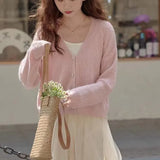 French Gentle Cream Blue Knitted Cardigan Women's 2024 Spring And Autumn V-Neck Loose Short Blouse-Outfit