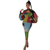 Fongt New Fashion Splicing Color Print Long-Sleeved Large-Size
