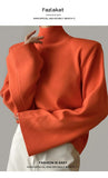 Fashion Turtleneck Knit Pullovers Solid Flared Sleeves