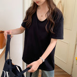And Autumn New U-Shaped Collar Open Fork Medium-Long Loose Casual White Long-Sleeved