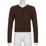 Fongt Hooded Zipper Cardigan Pocket Design Solid Color Sweater Coat Slim Short Style Top-Outfit