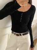 Solid Color Ribbed Breasted Slim Long Sleeve Knit-Outfit