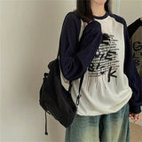 Vintage Raglan Long Sleeve Patchwork Sweatshirt-Outfit