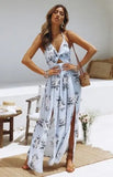 Summer Boho Maxi Long Dress Evening Party Beach Dresses Sundress Floral Halter Dress Summer