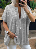 Hipster Loose Sequins V-neck Short Sleeve Casual
