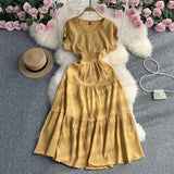 Fongt Gentle Wind Ruffle Collar Dress Female Summer Simple Pure Color Double Flying Sleeve Design Platycodon Grandiflorum First Love Skirt-Outfit