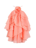 Fongt Wind Hanging Neck Dress Woman 2025 Spring New Fashion Fresh Lotus Leaf Design Sense Solid Color Short Dress