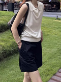 Fongt Tiansi Linen Tibetan Blue Cool Design Small Gentle Polo Collar Sleeveless Vest Topess Female Summer