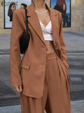 Piece Sets Womens Outifits ZANZEA Spring Urban Tracksuit Elegant Blazer Suits Fashion Long Sleeve Tops Wide Leg Pants