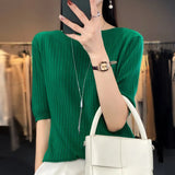 Fongt Spring New Five Minute Sleeve Sweater Bottom Shirt Female With French Unique Chic Jacket Sleeve Sweater-Outfit