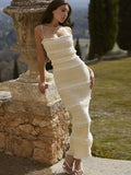 Luxury Gathered Maxi Formal Occasion Dresses Beige Spaghetti Strap Wedding Party Dresses Summer Prom Dress-Outfit