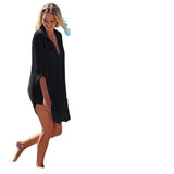 Fongt Wrinkle Cloth Two Pockets Dark Buckle Beach Blouse Bikini Coat Shirt Swimsuit Cardigan