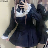 Punk Style Y2k Lolita OP Dress Women Vintage Elegant Ruffle Bow Lace Evening Party Dresses Female High Waist Slim Dress-Outfit