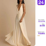 Fongt Summer Women's Temperament Fashion Simple Hollow Splicing Lace Sling Color Dress