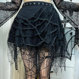Gothic Punk, Spider Web, Tassel, Half Skirt, Dark Wind, Short Skirt-Outfit